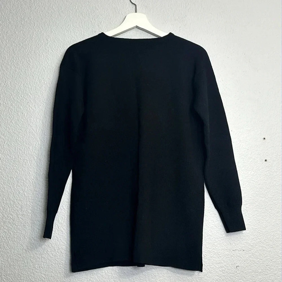 J Crew Merino Wool Black Long Sleeve Top Front Leather Pockets Size Small - Picture 3 of 11